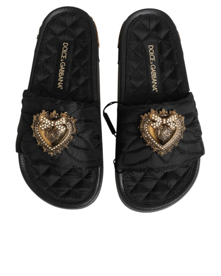 Dolce & Gabbana Black Devotion Matelassé Leather Slides Shoes