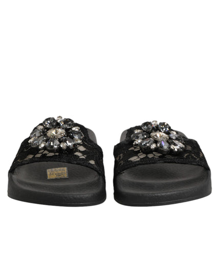Dolce & Gabbana Black Devotion Matelassé Leather Slides Shoes
