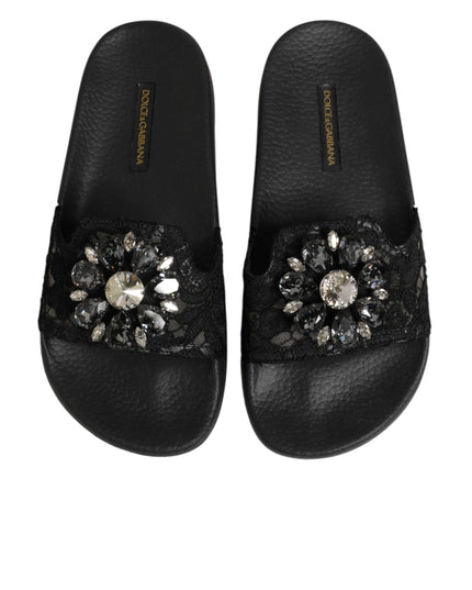 Dolce & Gabbana Black Devotion Matelassé Leather Slides Shoes