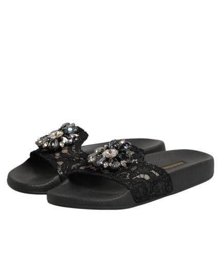 Dolce & Gabbana Black Devotion Matelassé Leather Slides Shoes
