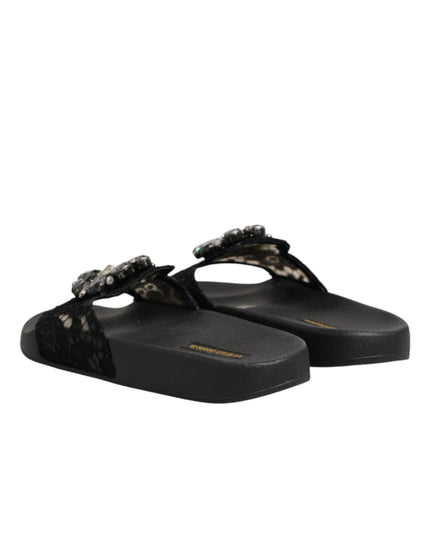 Dolce & Gabbana Black Devotion Matelassé Leather Slides Shoes