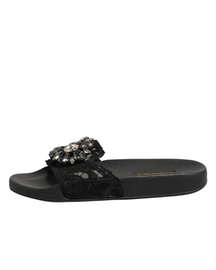 Dolce & Gabbana Black Devotion Matelassé Leather Slides Shoes