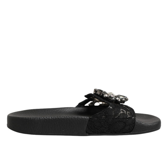 Dolce & Gabbana Black Devotion Matelassé Leather Slides Shoes