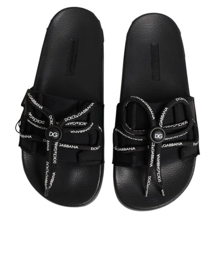 Dolce & Gabbana Black logo print Slides Beachwear Shoes