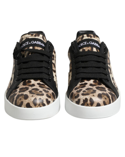Dolce & Gabbana Brown Leather Leopard Low Top Sneakers Shoes