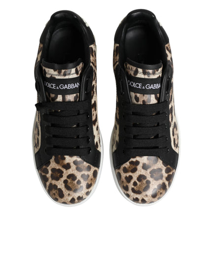 Dolce & Gabbana Brown Leather Leopard Low Top Sneakers Shoes
