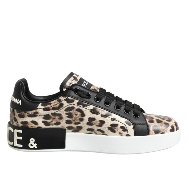Dolce & Gabbana Brown Leather Leopard Low Top Sneakers Shoes