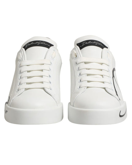 Dolce & Gabbana White Gray Low Top Leather Sneaker Shoes