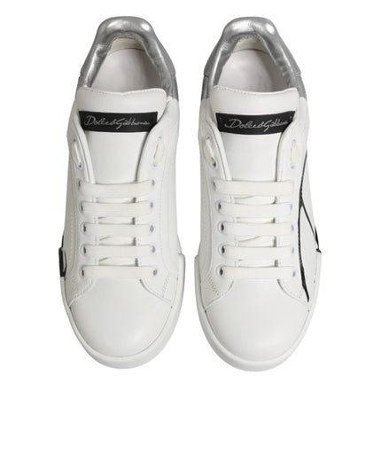Dolce & Gabbana White Gray Low Top Leather Sneaker Shoes