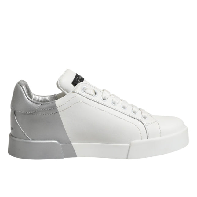 Dolce & Gabbana White Gray Low Top Leather Sneaker Shoes