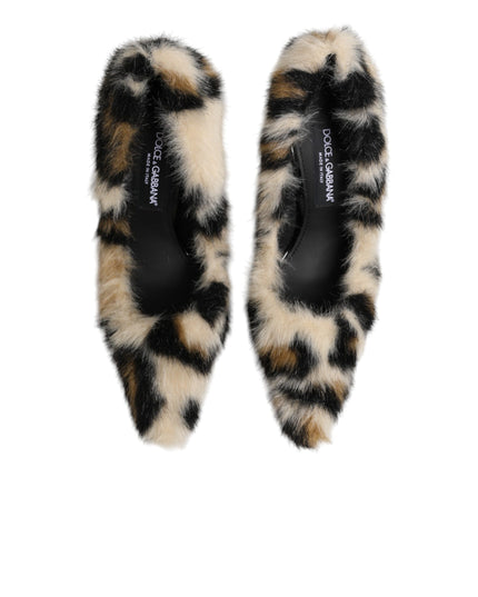 Dolce & Gabbana Brown Fur Leopard High Heels Pumps Shoes