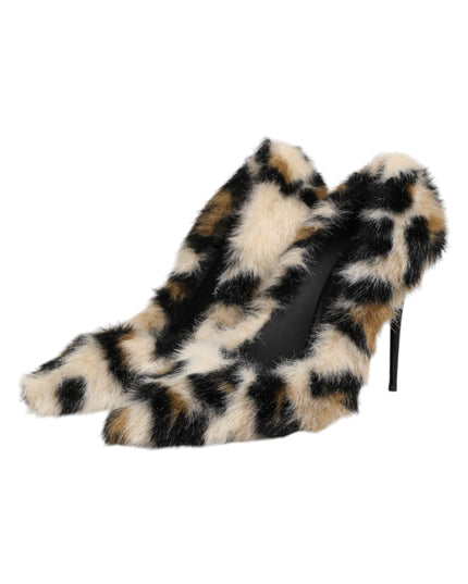 Dolce & Gabbana Brown Fur Leopard High Heels Pumps Shoes