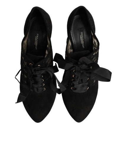 Dolce & Gabbana Black Floral High Heels LACE-UPS Pumps Shoes