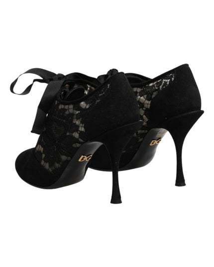 Dolce & Gabbana Black Floral High Heels LACE-UPS Pumps Shoes