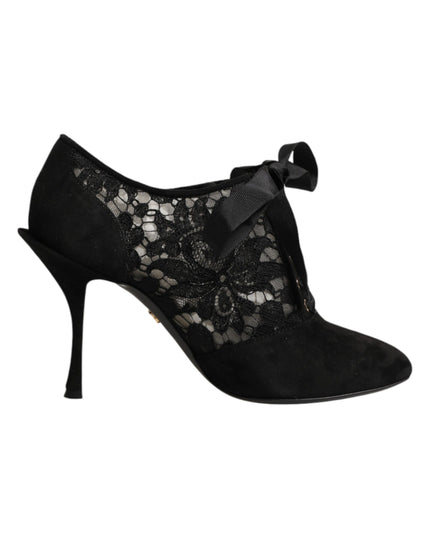 Dolce & Gabbana Black Floral High Heels LACE-UPS Pumps Shoes