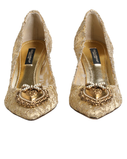 Dolce & Gabbana Gold Taormina Lace DEVOTION Pumps Shoes