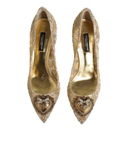 Dolce & Gabbana Gold Taormina Lace DEVOTION Pumps Shoes