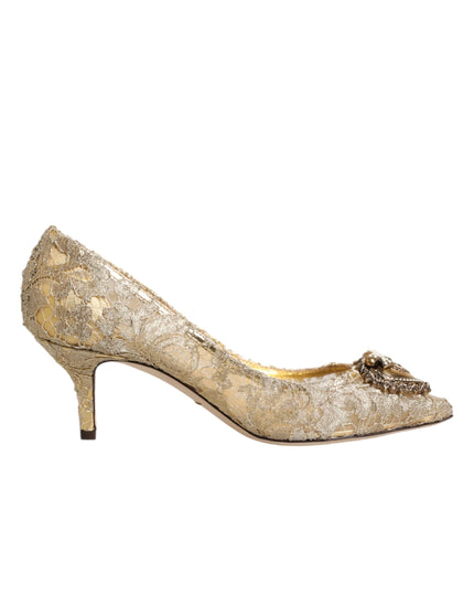 Dolce & Gabbana Gold Taormina Lace DEVOTION Pumps Shoes