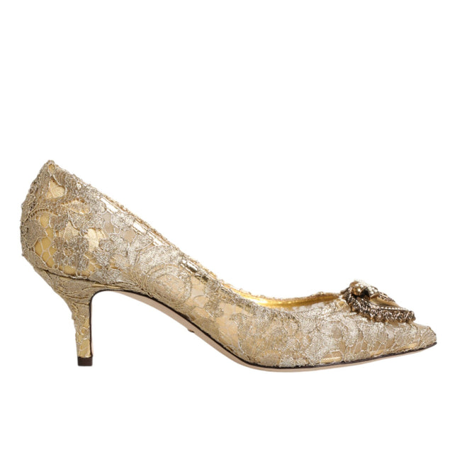 Dolce & Gabbana Gold Taormina Lace DEVOTION Pumps Shoes