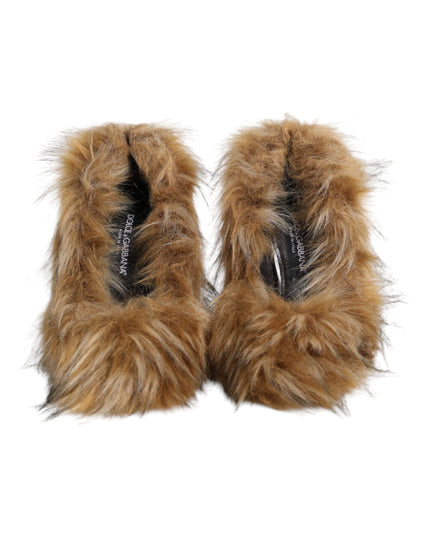 Dolce & Gabbana Brown Fur Leather High Heels Pumps Shoes
