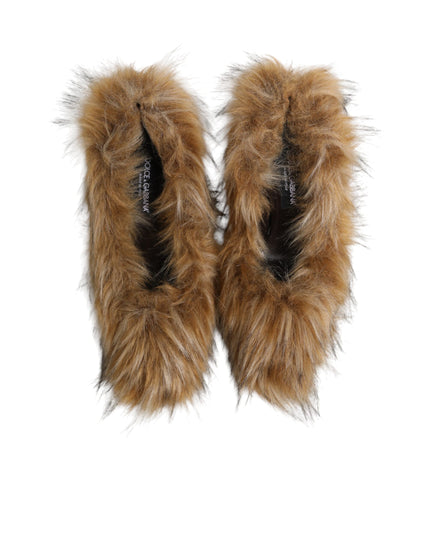 Dolce & Gabbana Brown Fur Leather High Heels Pumps Shoes