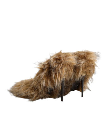 Dolce & Gabbana Brown Fur Leather High Heels Pumps Shoes