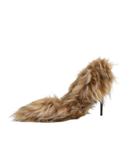 Dolce & Gabbana Brown Fur Leather High Heels Pumps Shoes