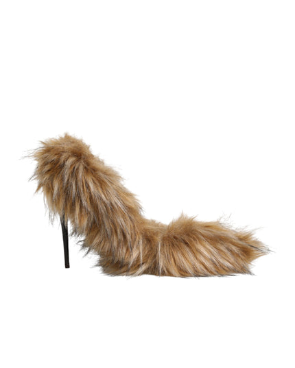 Dolce & Gabbana Brown Fur Leather High Heels Pumps Shoes