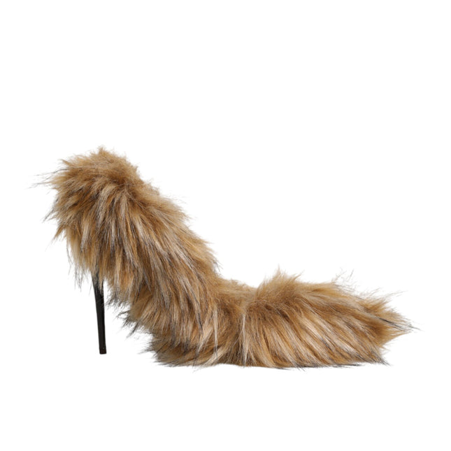 Dolce & Gabbana Brown Fur Leather High Heels Pumps Shoes