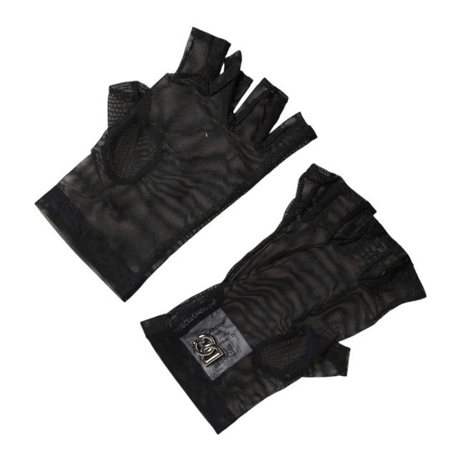 Dolce & Gabbana Black Nylon Wrist Length Fingerless Mitten Gloves