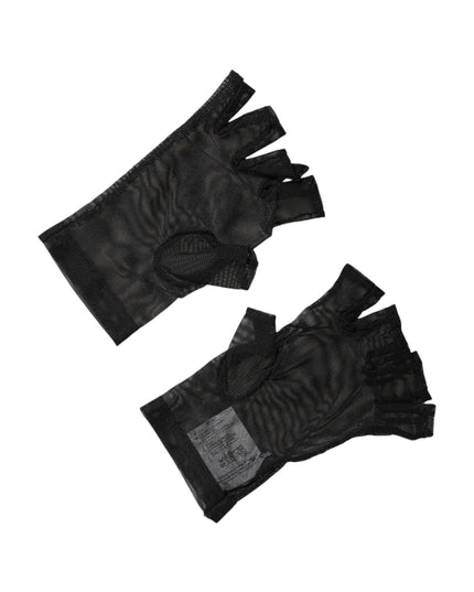 Dolce & Gabbana Black Nylon Wrist Length Fingerless Mitten Gloves