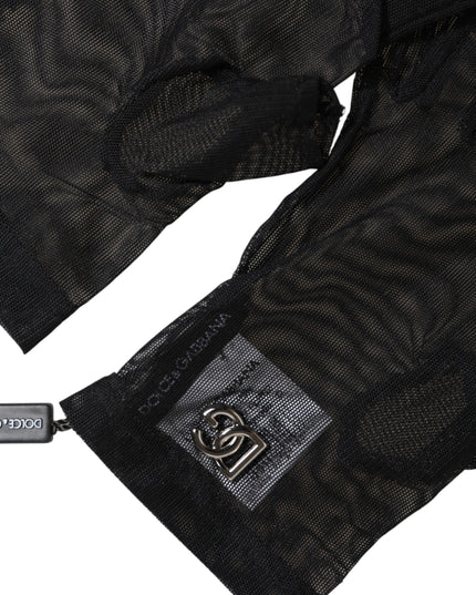 Dolce & Gabbana Black Nylon Wrist Length Fingerless Mitten Gloves