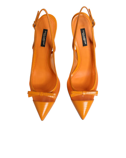Dolce & Gabbana Orange Leather Mesh Heels Slingback  Shoes