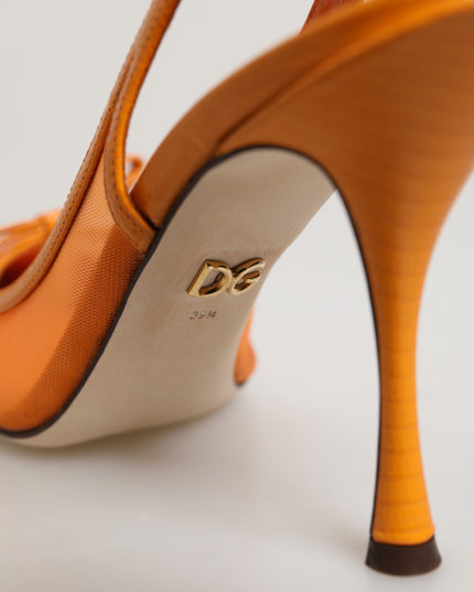 Dolce & Gabbana Orange Leather Mesh Heels Slingback  Shoes