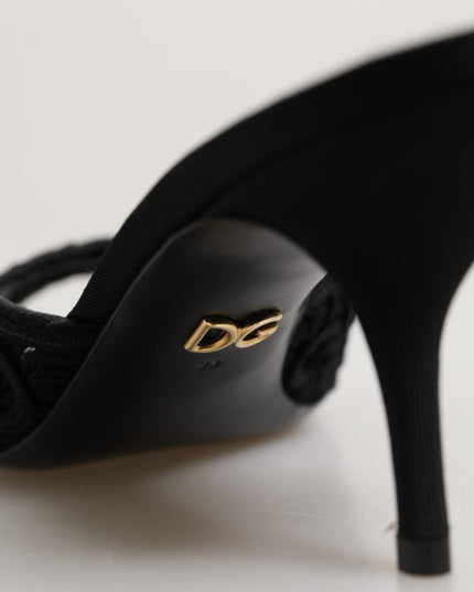 Dolce & Gabbana Black Embroidered Slip On Heels Slides Shoes