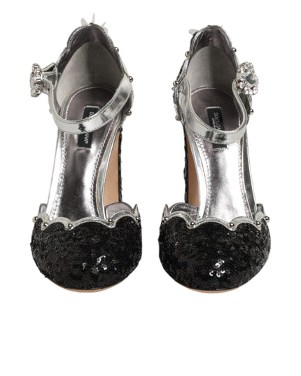 Dolce & Gabbana Black Sequined Ankle Strap Sandals Shoes