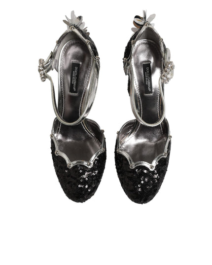 Dolce & Gabbana Black Sequined Ankle Strap Sandals Shoes