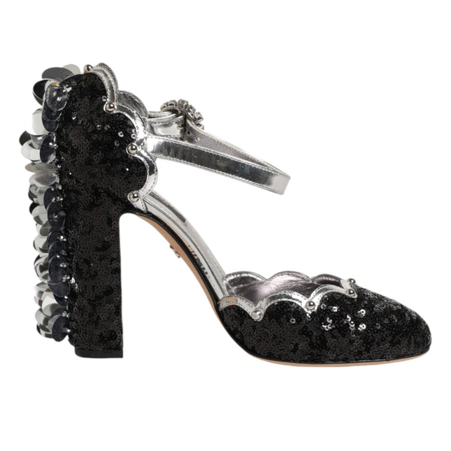 Dolce & Gabbana Black Sequined Ankle Strap Sandals Shoes