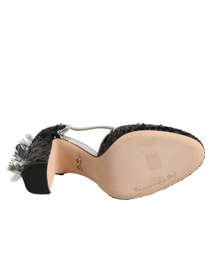 Dolce & Gabbana Black Sequined Ankle Strap Sandals Shoes