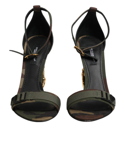 Dolce & Gabbana Multicolor DG Logo Heels Camouflage Sandals Shoes