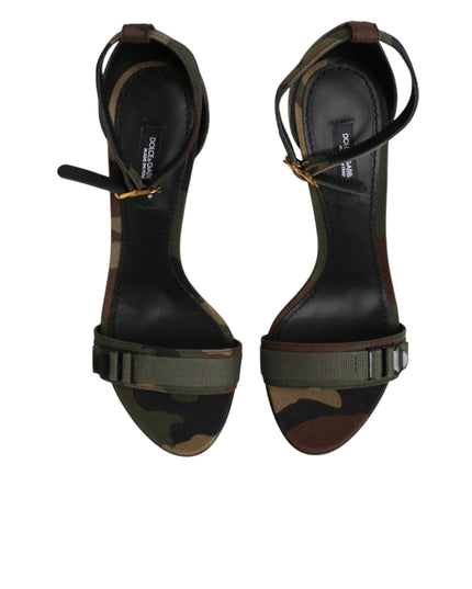 Dolce & Gabbana Multicolor DG Logo Heels Camouflage Sandals Shoes