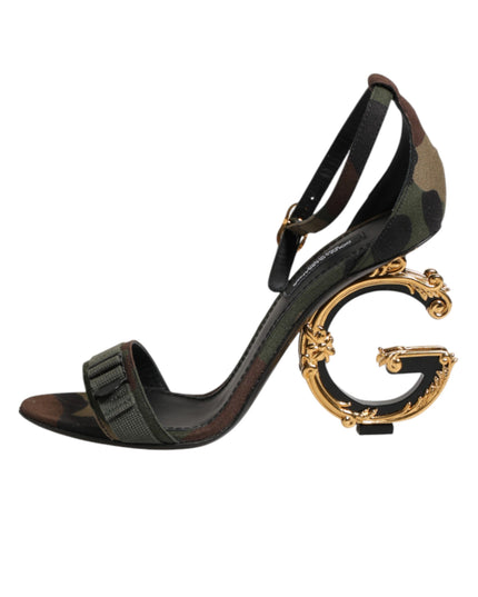 Dolce & Gabbana Multicolor DG Logo Heels Camouflage Sandals Shoes