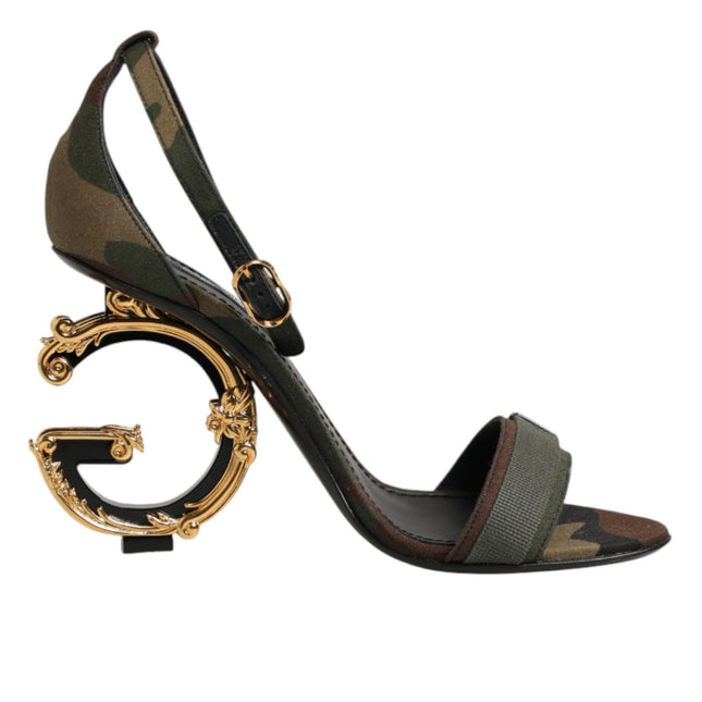 Dolce & Gabbana Multicolor DG Logo Heels Camouflage Sandals Shoes