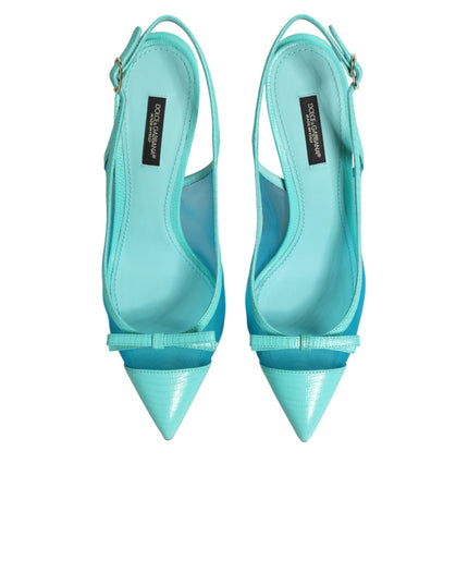 Dolce & Gabbana Blue Leather Mesh Heels Slingback Shoes