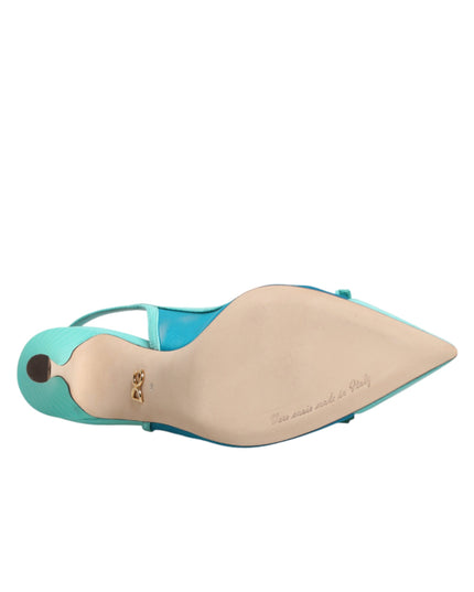 Dolce & Gabbana Blue Leather Mesh Heels Slingback Shoes