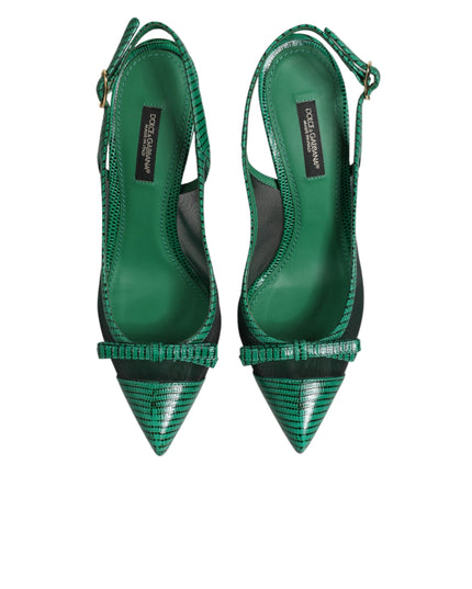 Dolce & Gabbana Green Leather Mesh Heels Slingback  Shoes