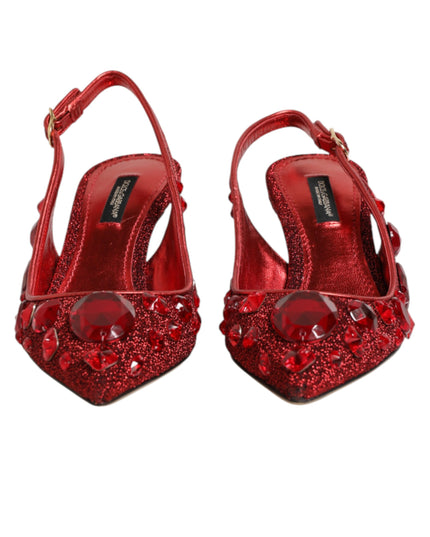 Dolce & Gabbana Red Crystal Embellished Slingbacks Shoes