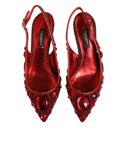 Dolce & Gabbana Red Crystal Embellished Slingbacks Shoes