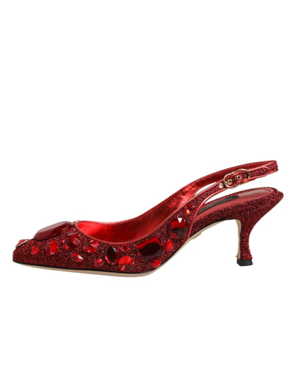 Dolce & Gabbana Red Crystal Embellished Slingbacks Shoes