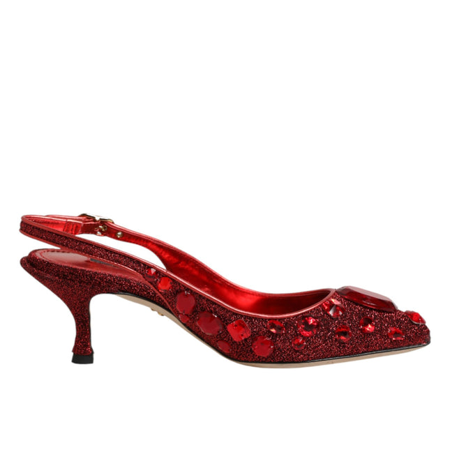 Dolce & Gabbana Red Crystal Embellished Slingbacks Shoes